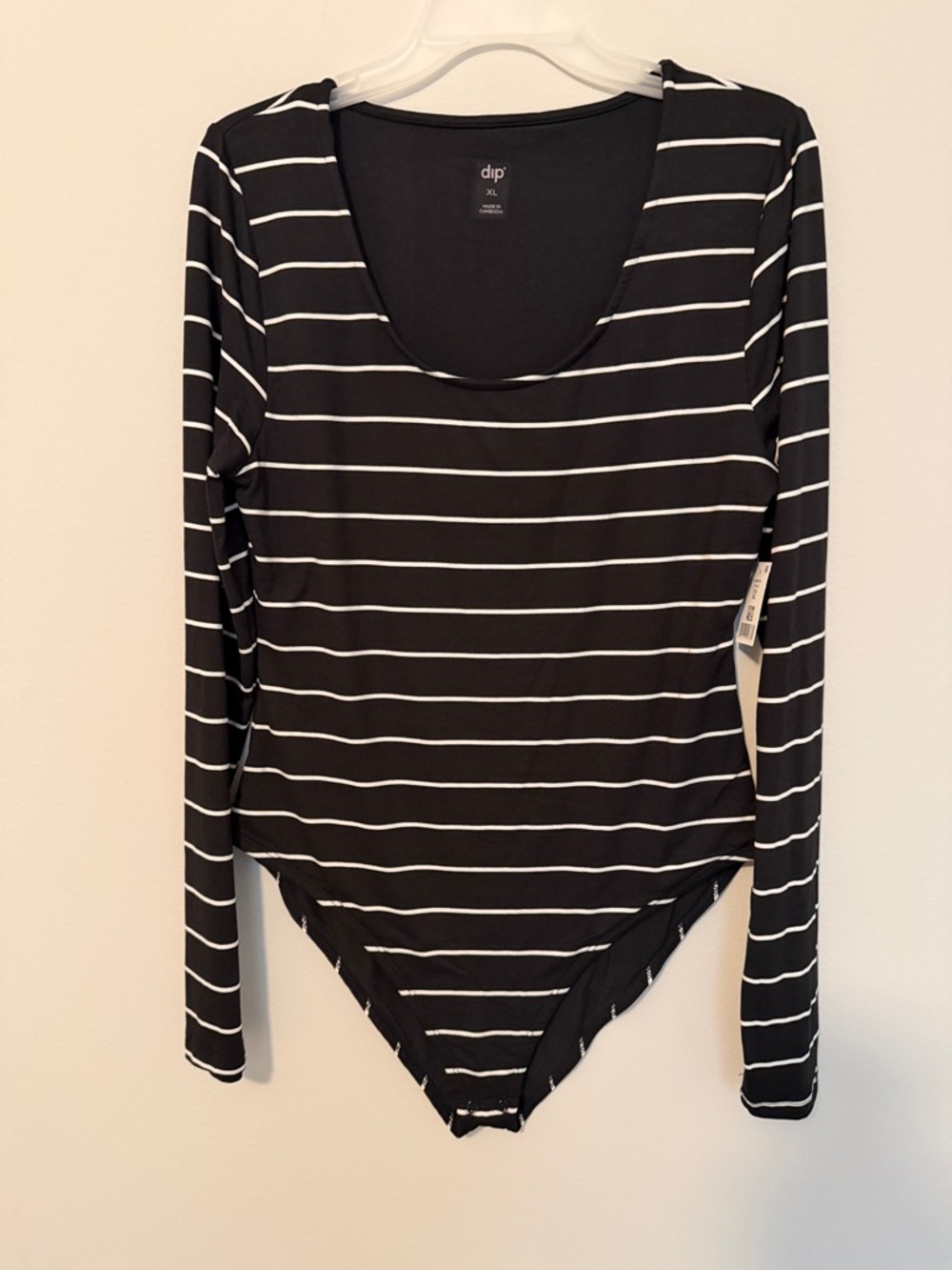 dip Black and White Striped Long Sleeve Scoop Neck Bodysuit